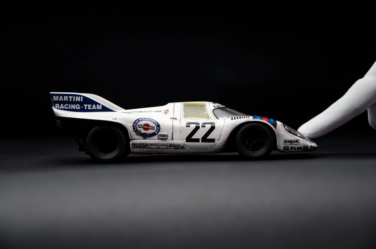 Amalgam Porsche 917 KH - 1971 Le Mans Winner - Martini Livery - Race Weathered 1:18 SCALE