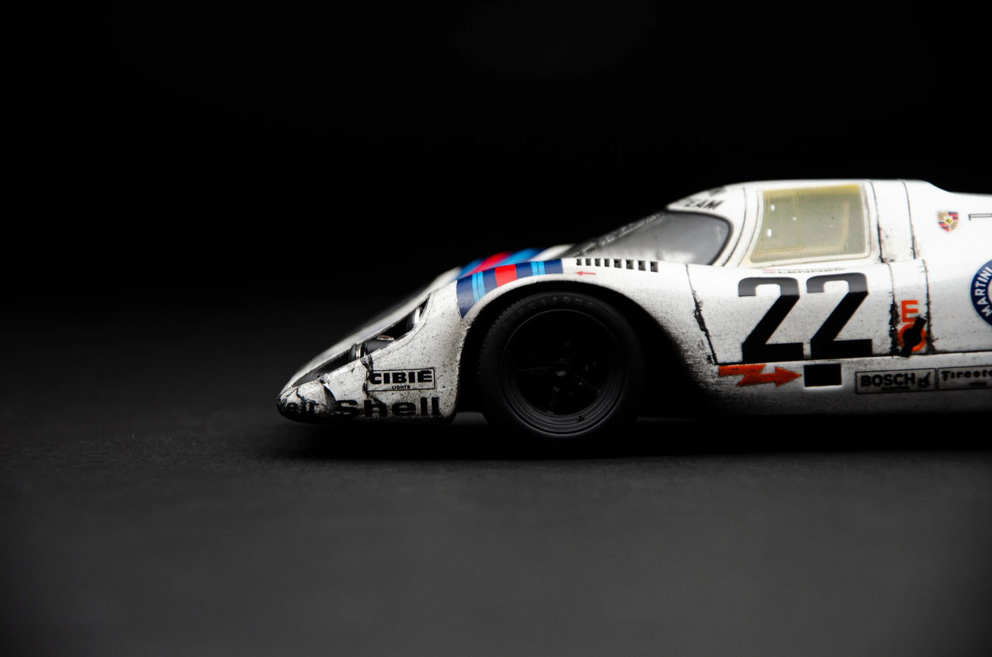 Amalgam Porsche 917 KH - 1971 Le Mans Winner - Martini Livery - Race Weathered 1:18 SCALE