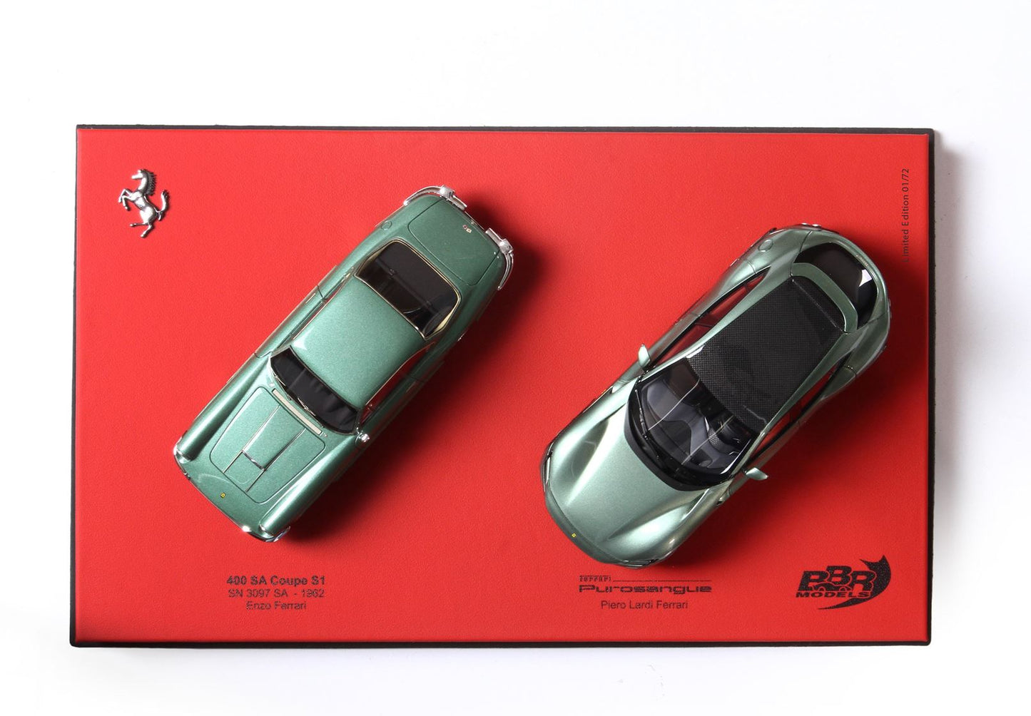 BBR Purosangue Piero Ferrari e 400 Superamerica Enzo Ferrari Verde Dora - real leather base 1/18 BBRC272SET