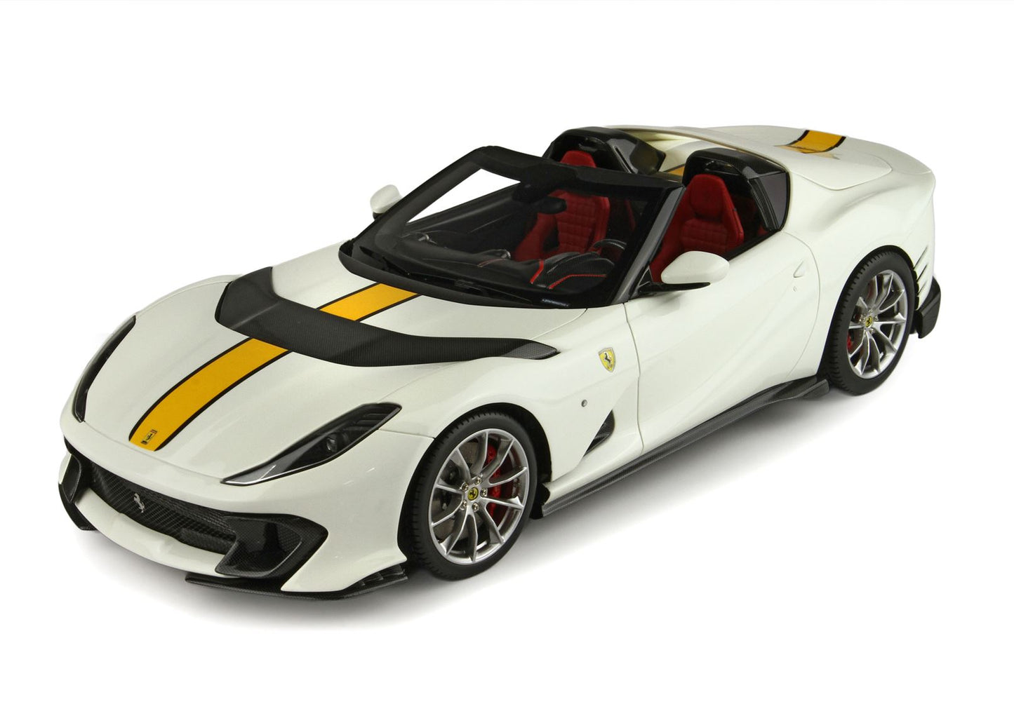 BBR Ferrari 812 Competizione A Avus White Colour With Yellow Stripe 1/18 P18209E