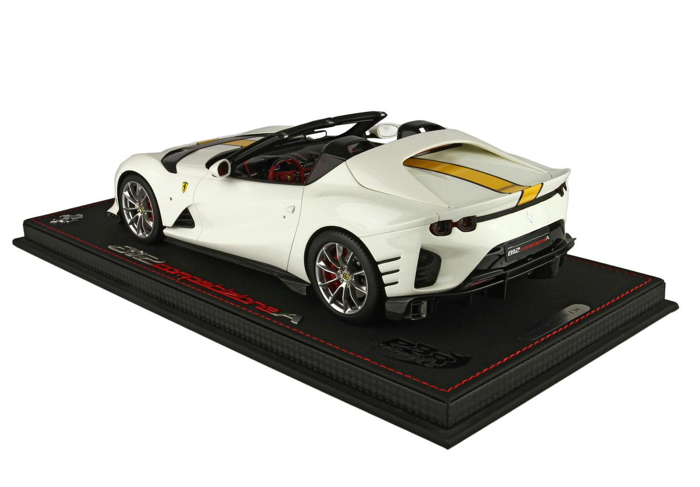 BBR Ferrari 812 Competizione A Avus White Colour With Yellow Stripe 1/18 P18209E