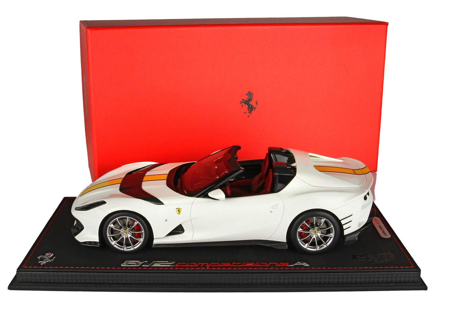 BBR Ferrari 812 Competizione A Avus White Colour With Yellow Stripe 1/18 P18209E