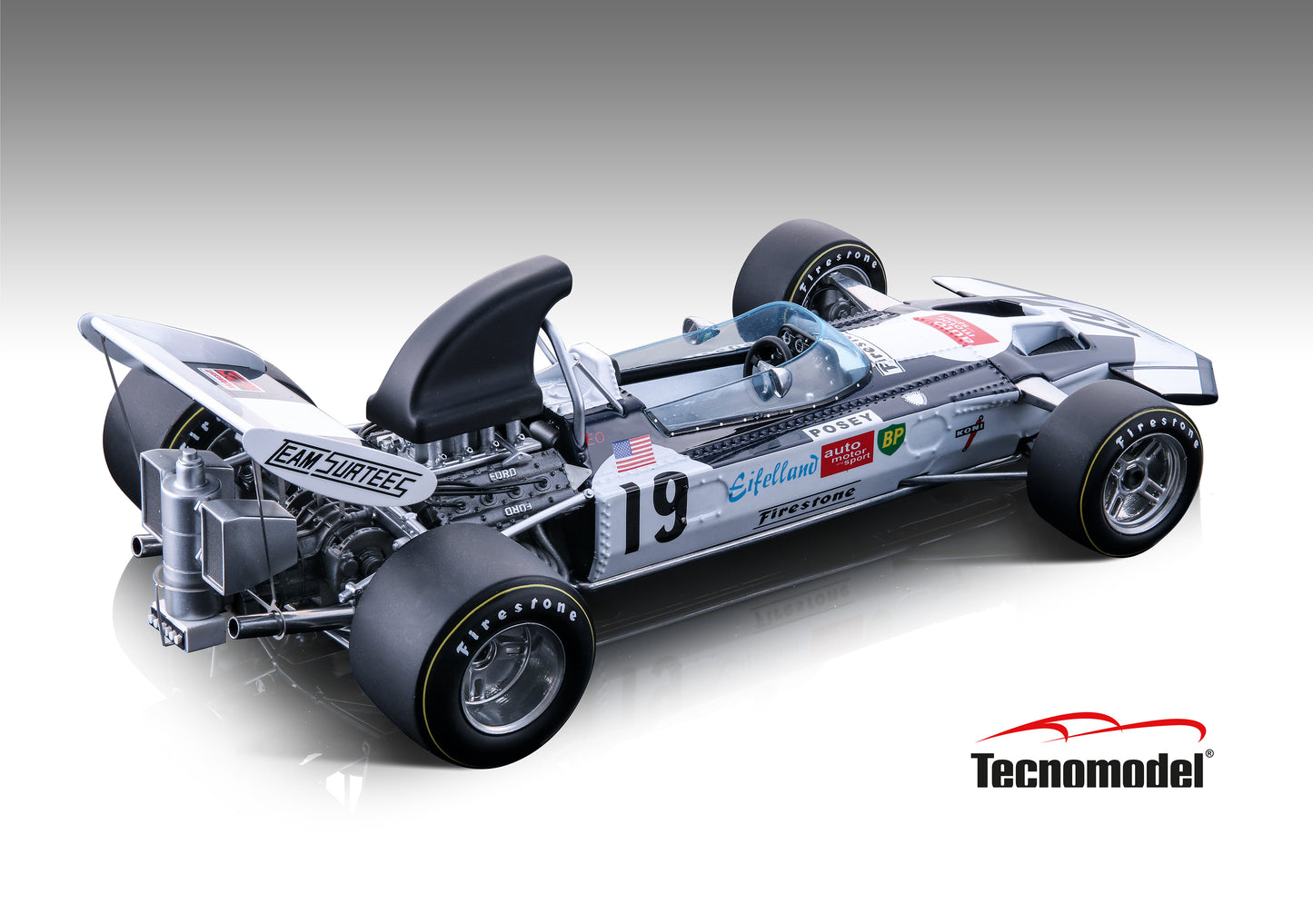 Tecnomodel TM18-259B Surtees TS9 1971 USA GP car #19 S.Posey 90 pcs 1/18 Pre-Order