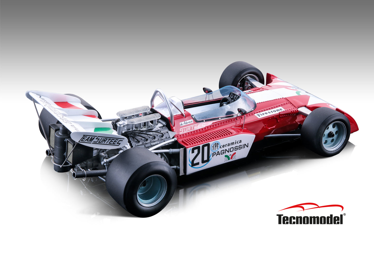 Tecnomodel TM18-259C Surtees TS9B 1972 Argentina GP car #20 A.De Adamich  100 pcs 1/18 Pre-Order